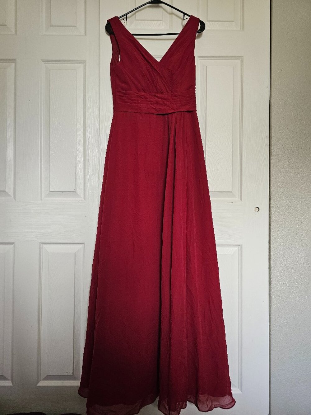 Azazie Cabernet Red Pleated V-Neck Maxi Dress Gown with Pockets & Slit - A6